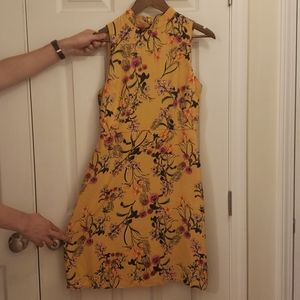 Aakaa Yellow Floral Mock Neck Dress
